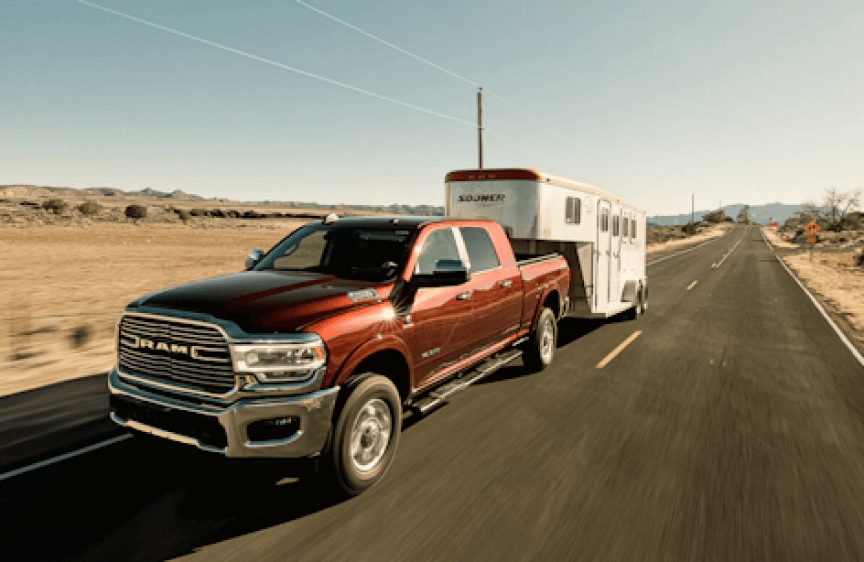 Trailer backing up into campsite showing Towtal View Camera Range