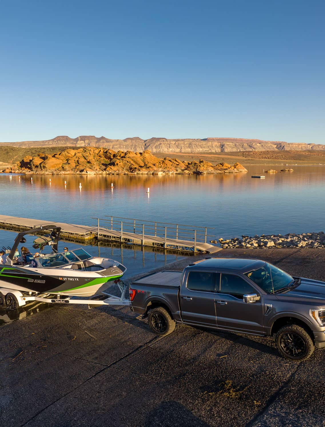 Truck hauling boat